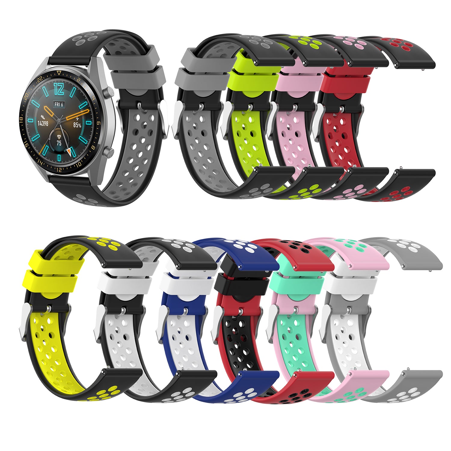 Dobbeltfarvet blød silikone Smart Watch erstatningsrem 22 mm til HUAWEI Watch GT2 46 mm Dobbeltfarvet blød silikone Smart Watch erstatningsrem 22 mm til HUAWEI Watch GT2 46 mm